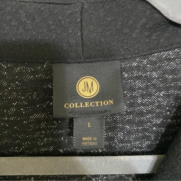 JM collection black white dot print singles button tunic length jacket Sz. large - Picture 5 of 9